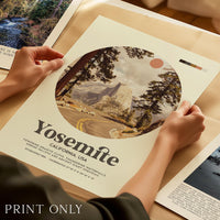 Yosemite National Park Print, Mid Century Travel Poster - California Wall Art - Mountain Landscape Decor