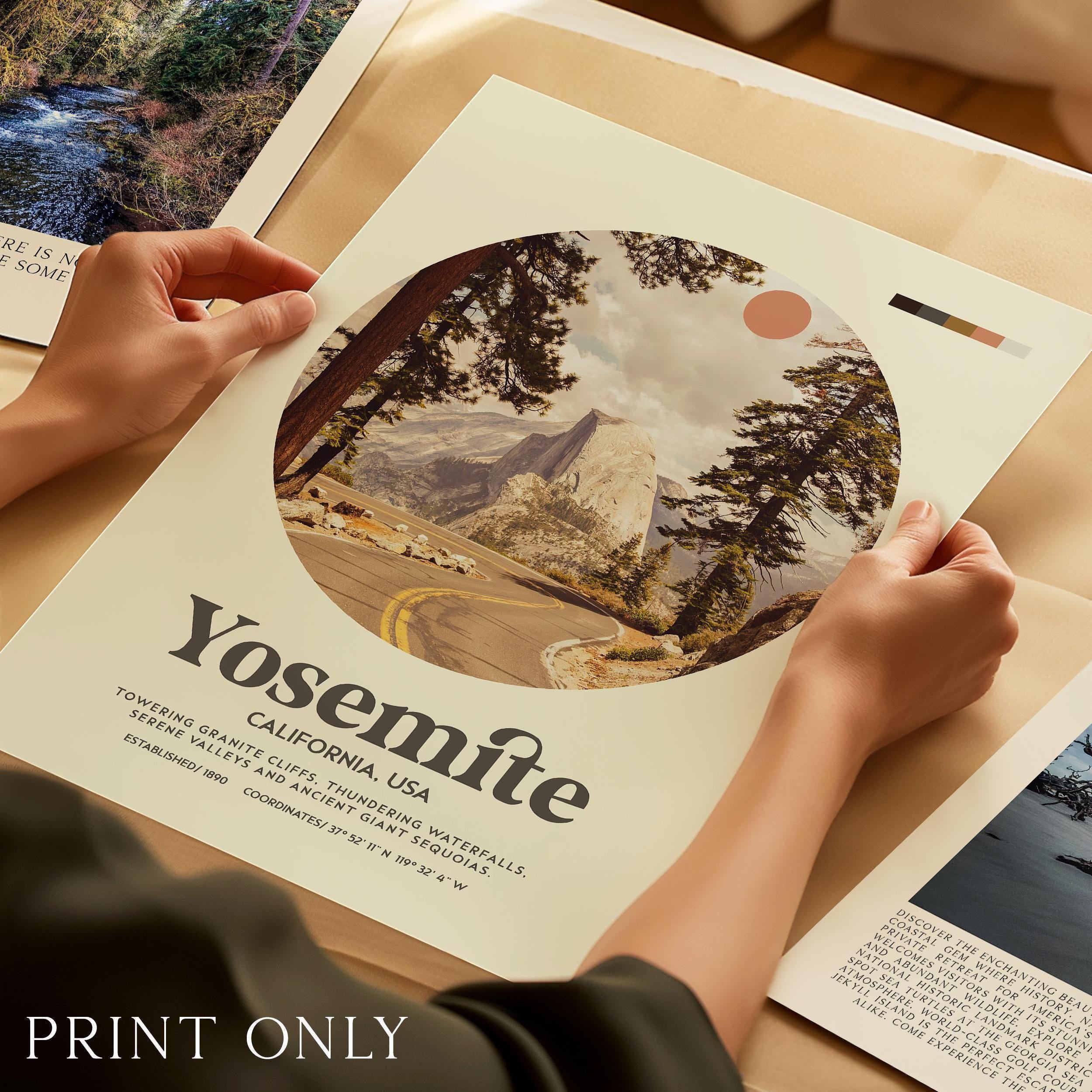 Yosemite National Park Print, Mid Century Travel Poster - California Wall Art - Mountain Landscape Decor
