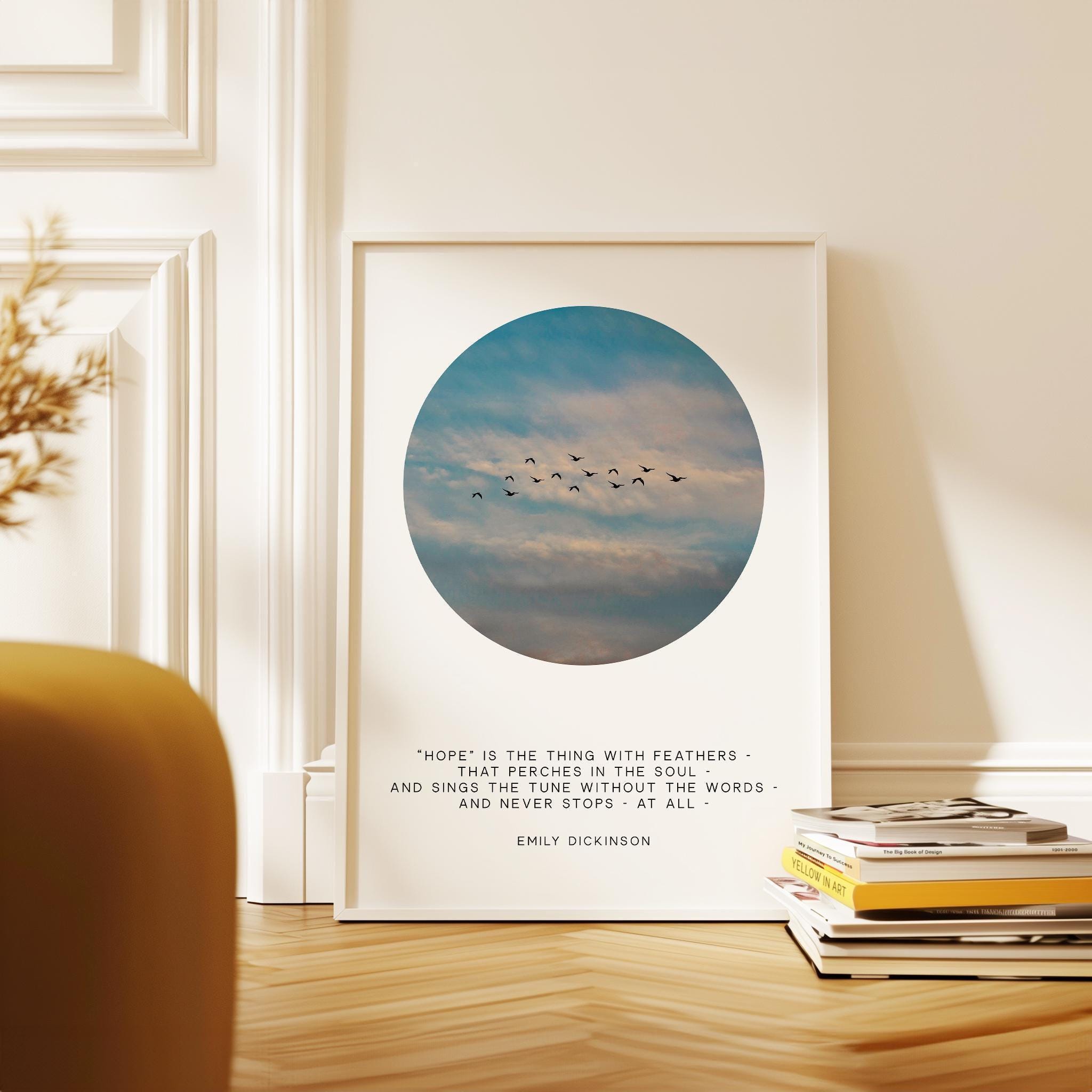 Emily Dickinson Quote Print “Hope Is the Thing with Feathers” Bird Wall Art Inspirational Decor