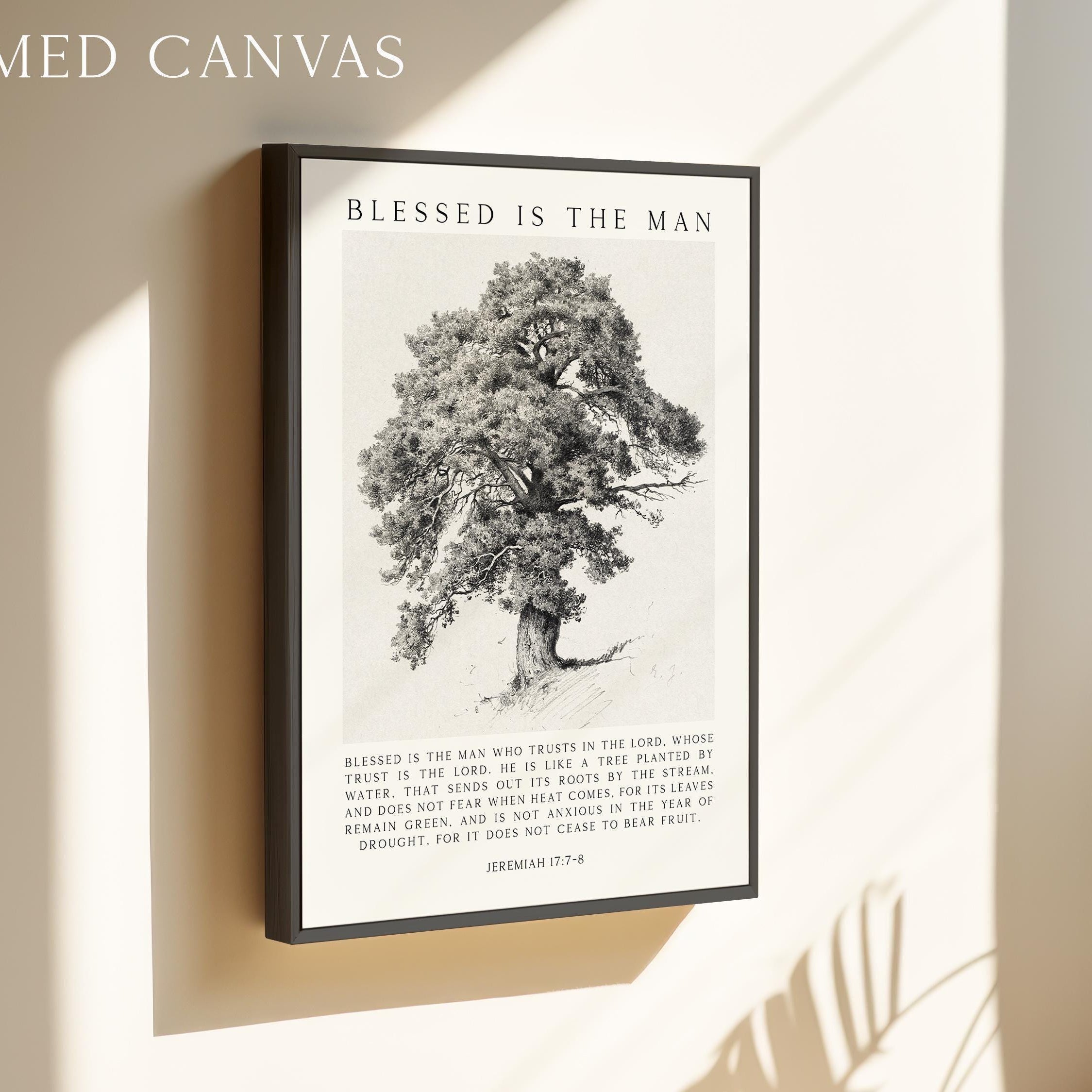 Blessed Is the Man Art Print, Inspirational Jeremiah 17:7–8 Verse with Tree Illustration