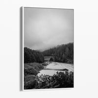 Cape Creek Bridge from Heceta Head, Oregon Coast, Framed Canvas, Black and White Photography