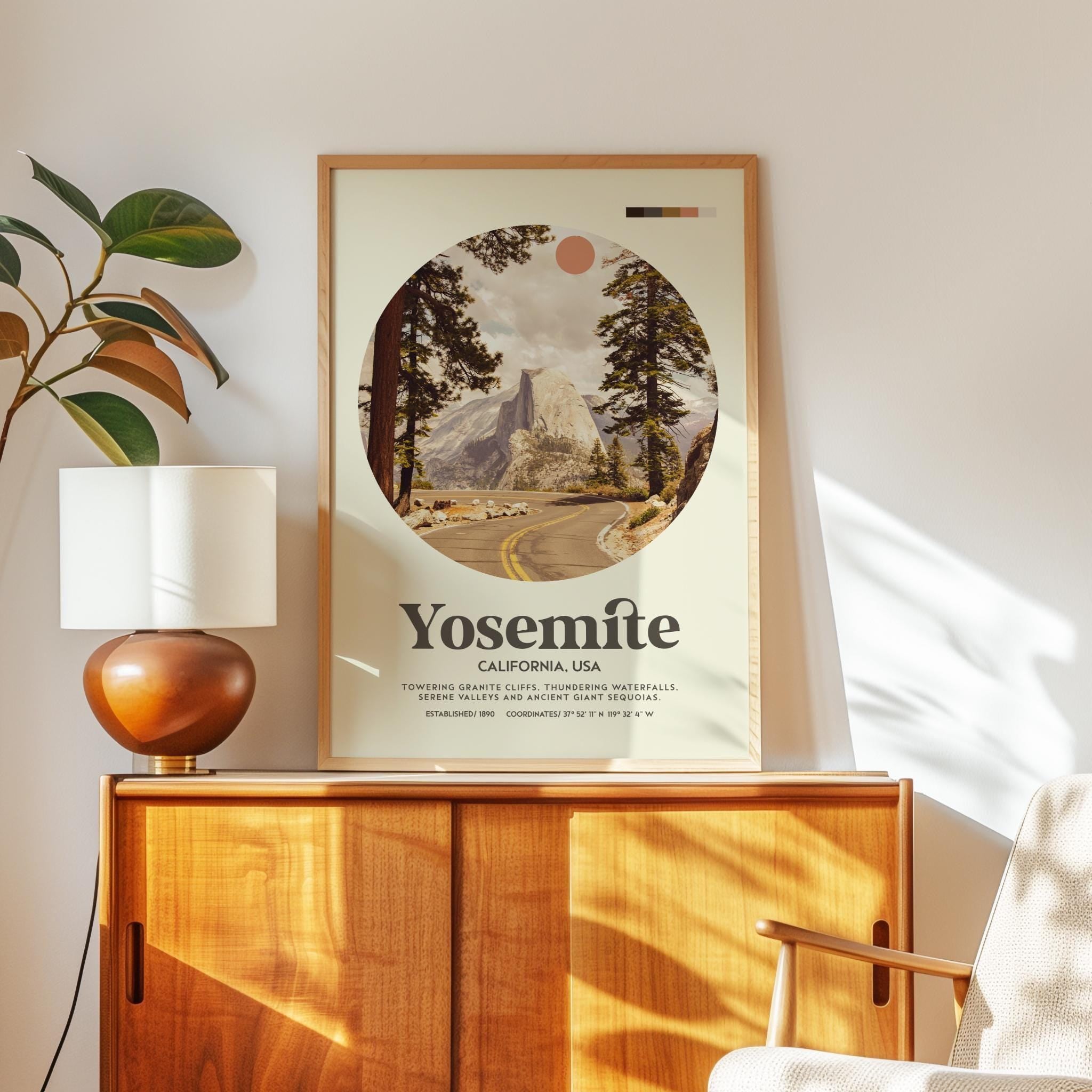 Yosemite National Park Print, Mid Century Travel Poster - California Wall Art - Mountain Landscape Decor