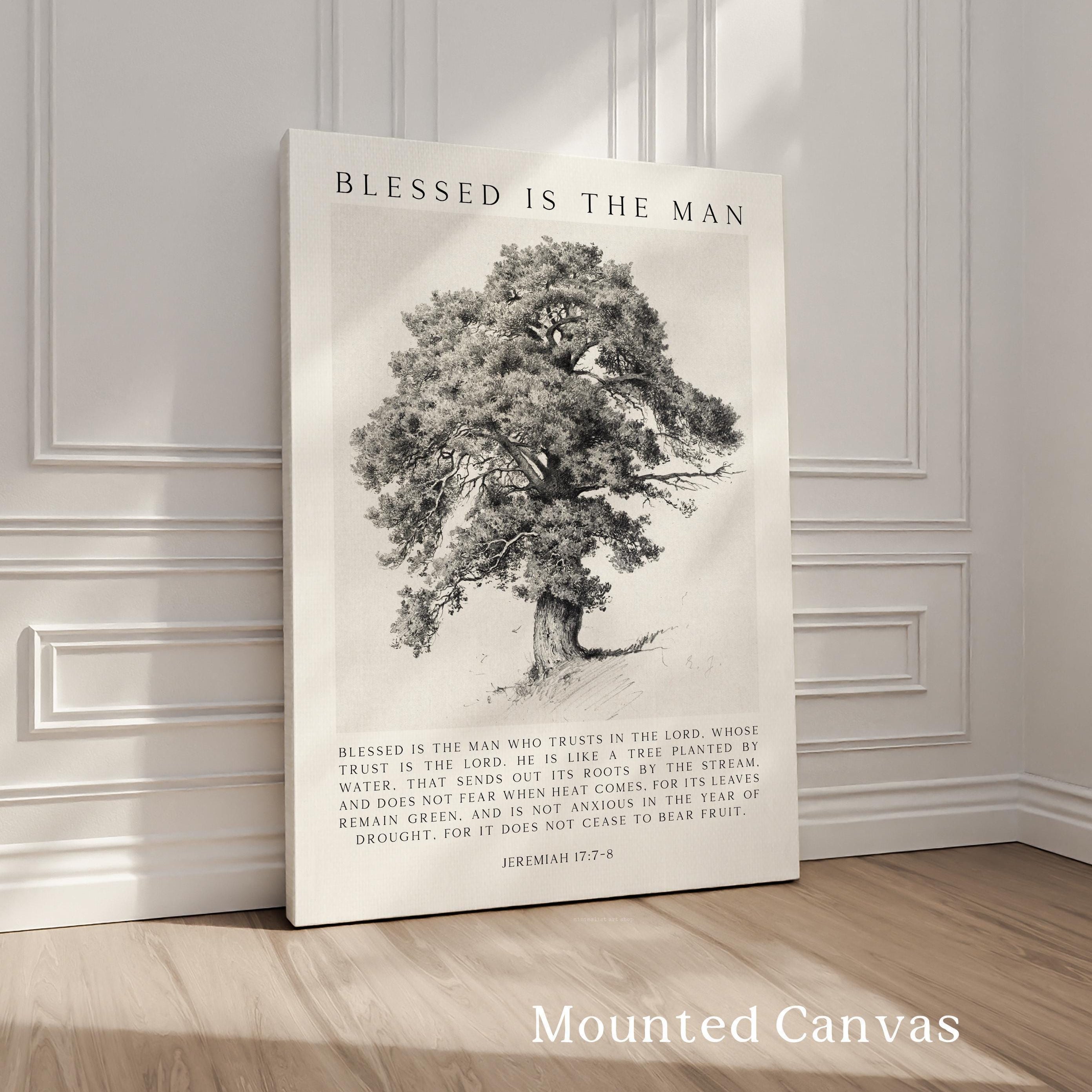 Blessed Is the Man Art Print, Inspirational Jeremiah 17:7–8 Verse with Tree Illustration