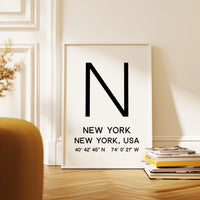 New York Typography Print, NYC Minimalist Wall Art, GPS Coordinates