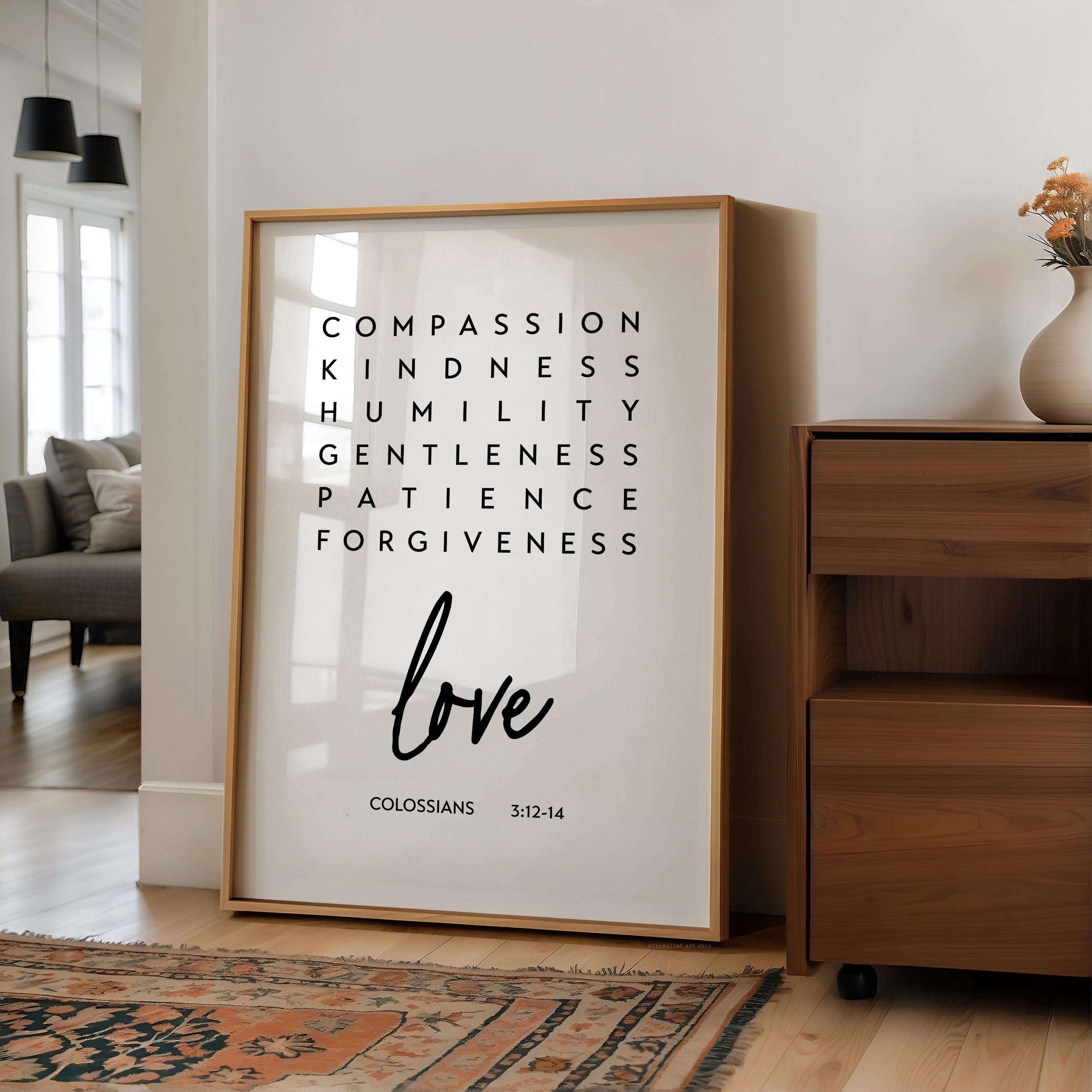 Christian Wall Art Colossians 3, Compassion Kindness Love Print, Scripture Art, Bible Verse Gift