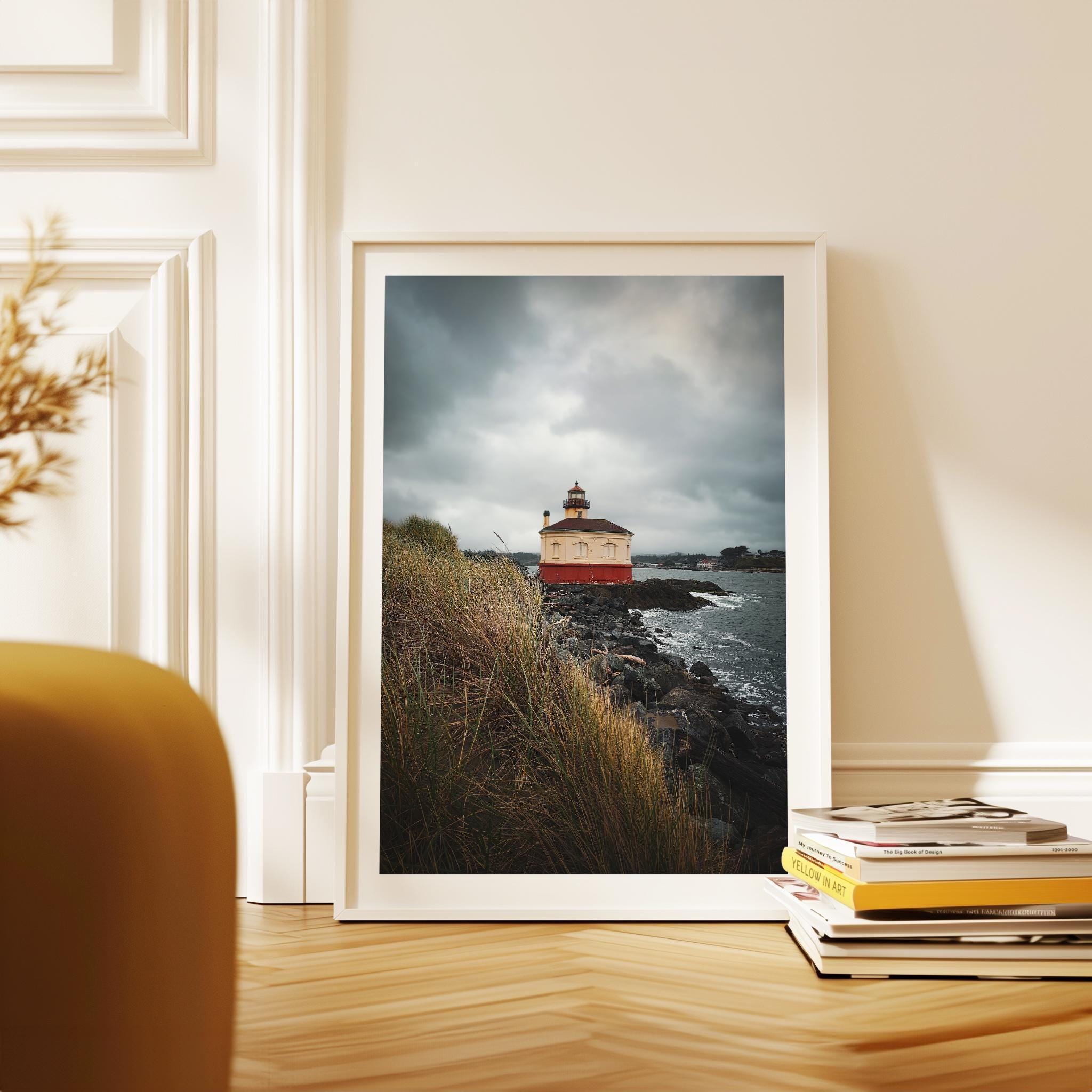 Coquille River Lighthouse Print in Bandon, Oregon, Moody Coastal Photography by Jessie Dysart