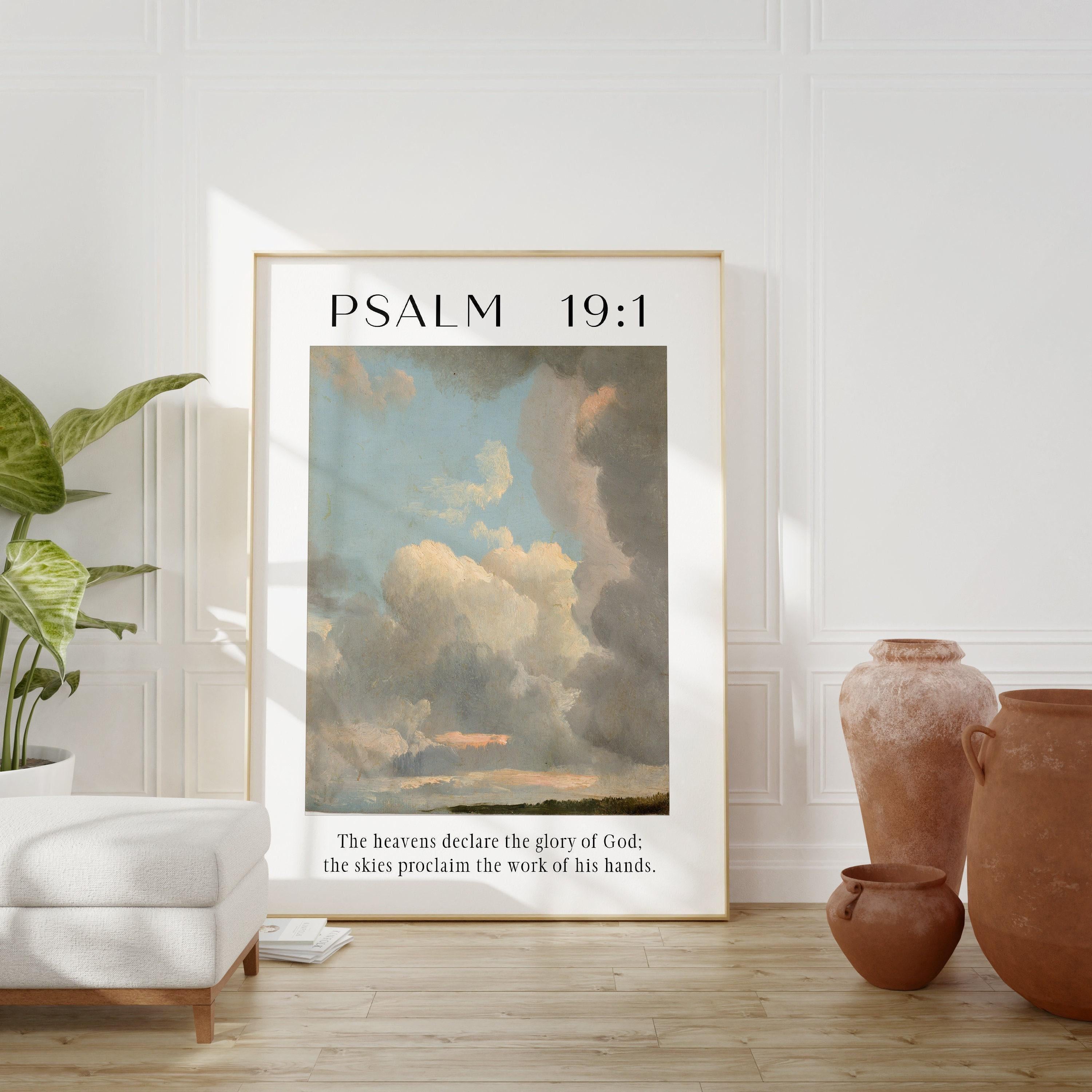 Psalm 19:1 The heavens declare the glory of God. Typography Art Print - Typography - Christian - Scripture - Cloud Study John Constable