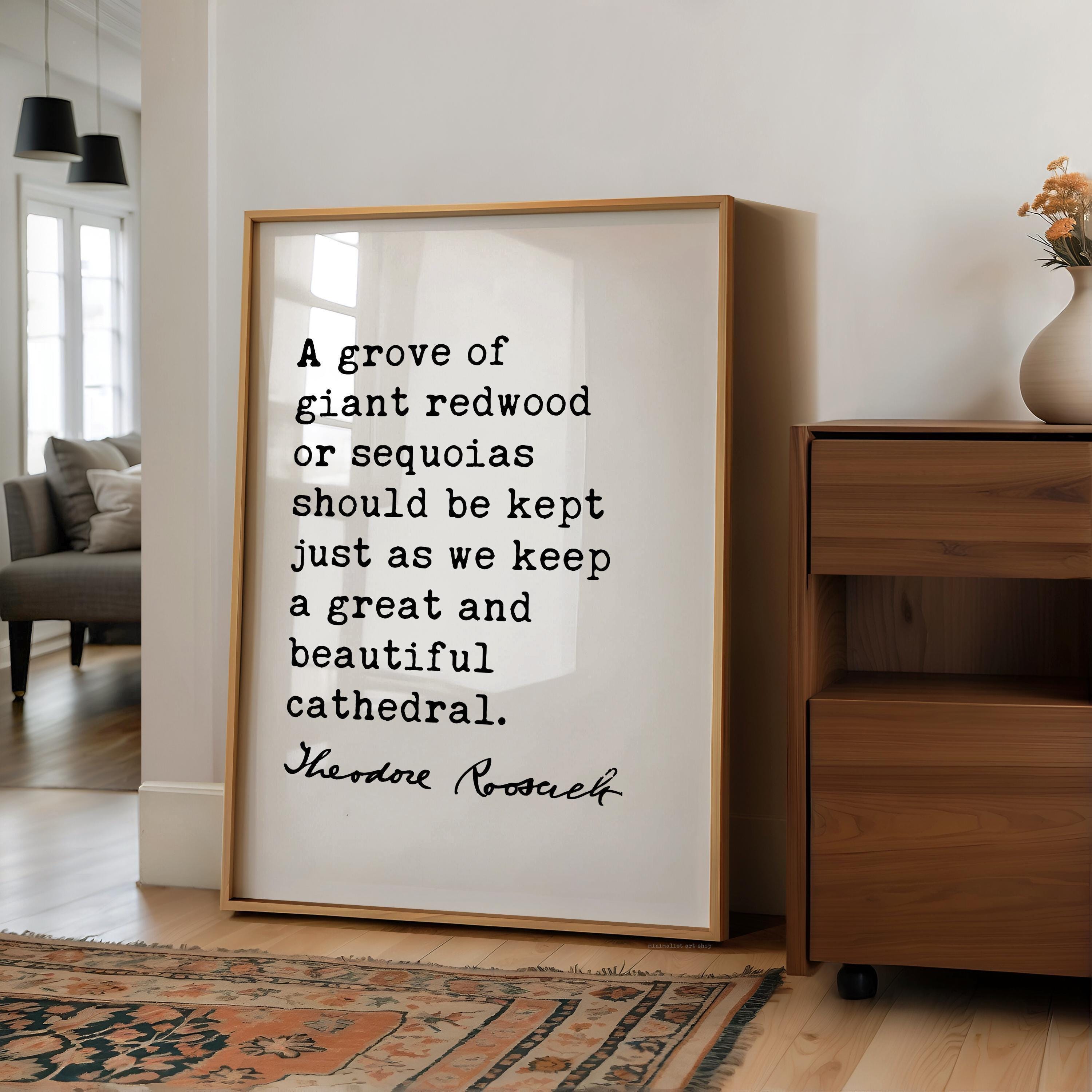 A Grove of Giant Redwoods Quote, Theodore Roosevelt Typography Print, Nature Lovers Wall Art Home Décor