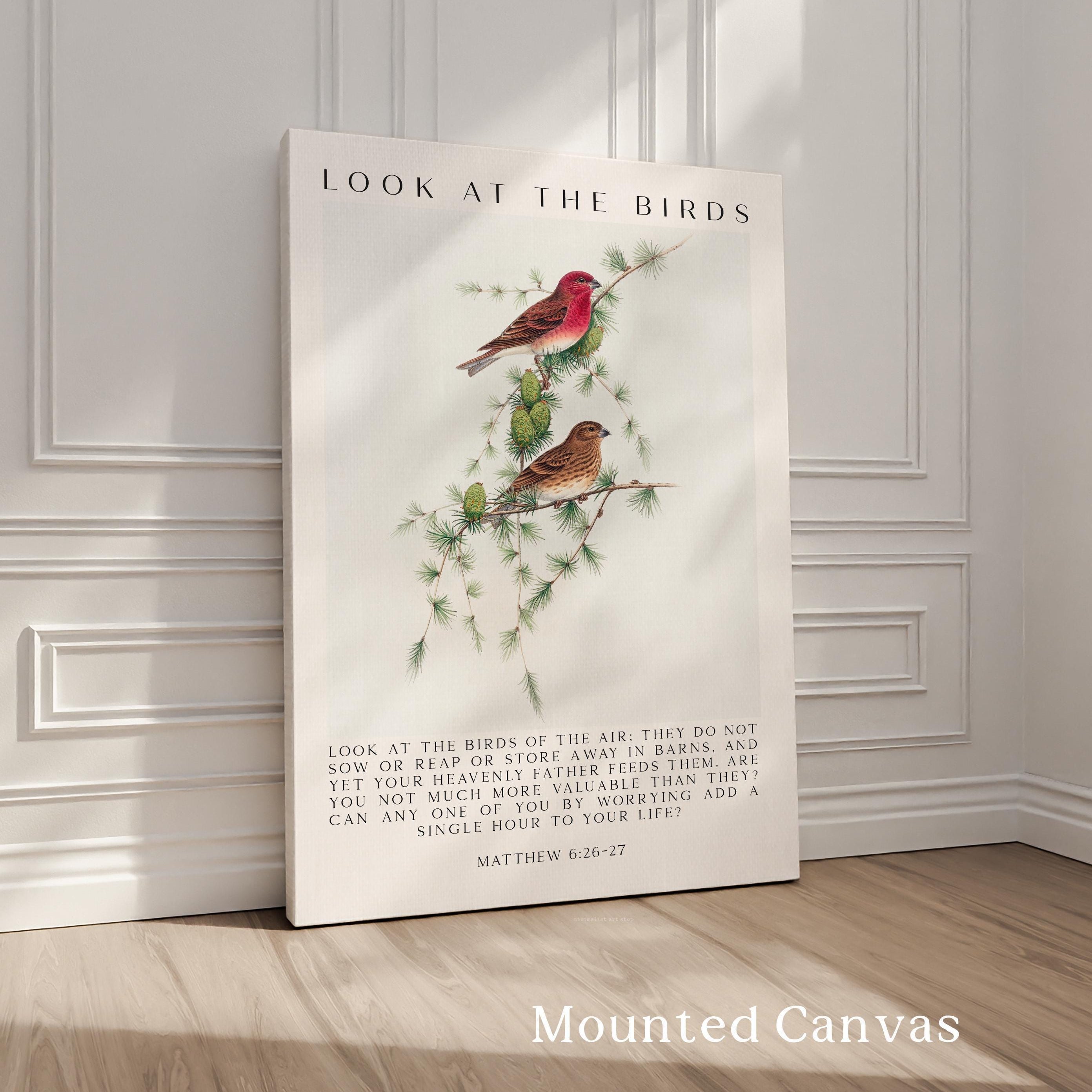 Matthew 6:26-27 Bible Verse Print, Look at the Birds Scripture Wall Art