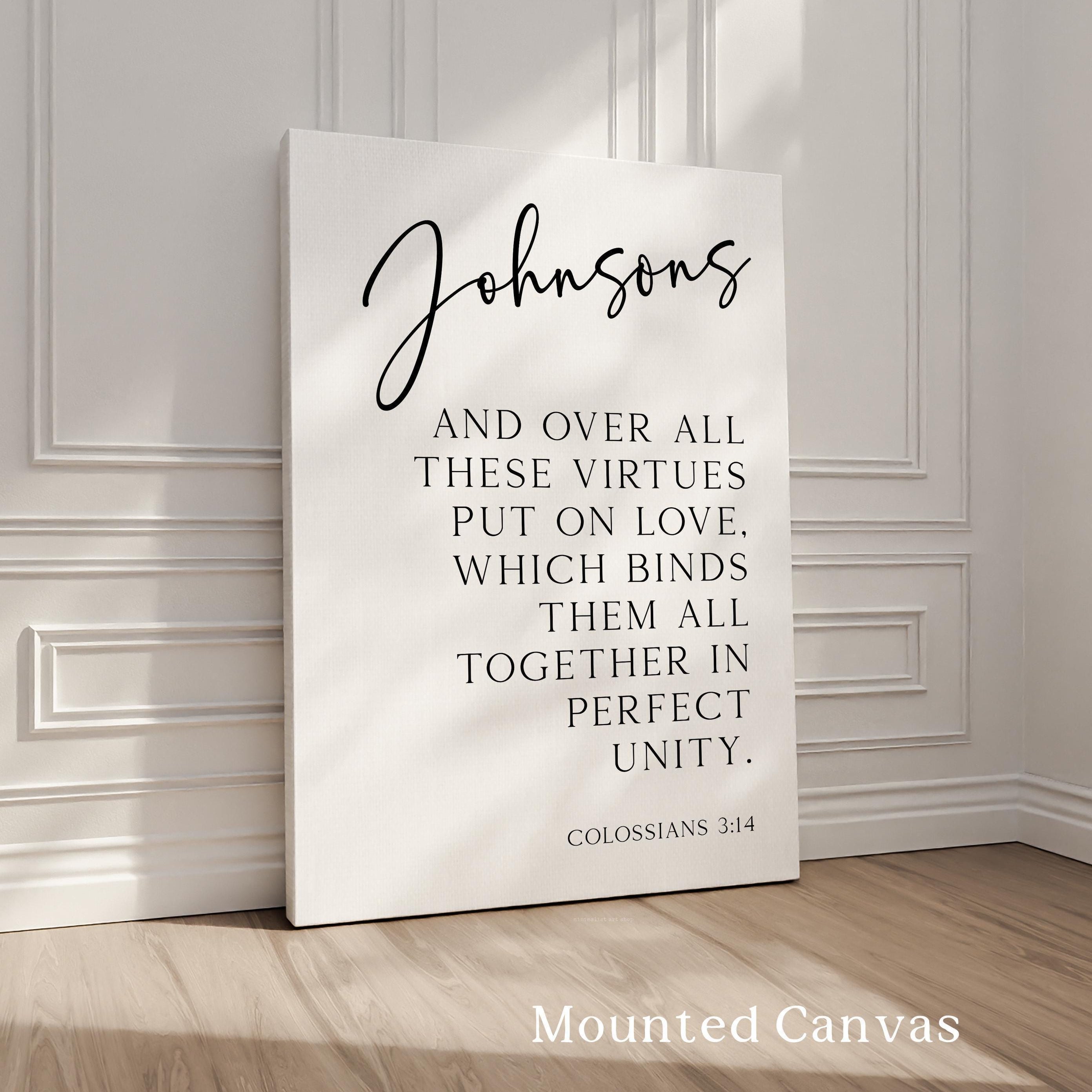 Personalized Family Name Bible Verse Print, Colossians 3:14 Wall Art, And Over All These Virtues, Wedding Housewarming Gift