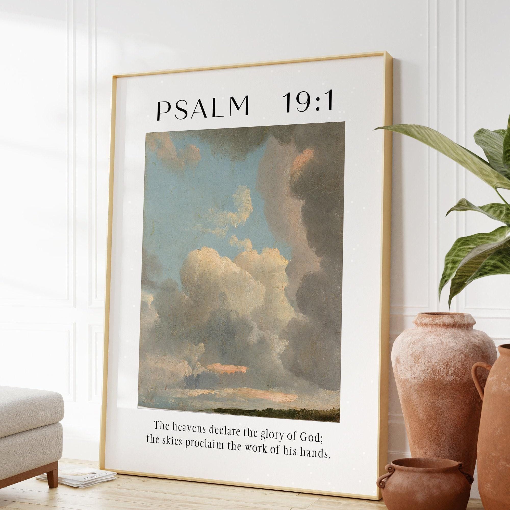 Psalm 19:1 The heavens declare the glory of God. Typography Art Print, Typography - Christian - Scripture - Cloud Study John Constable