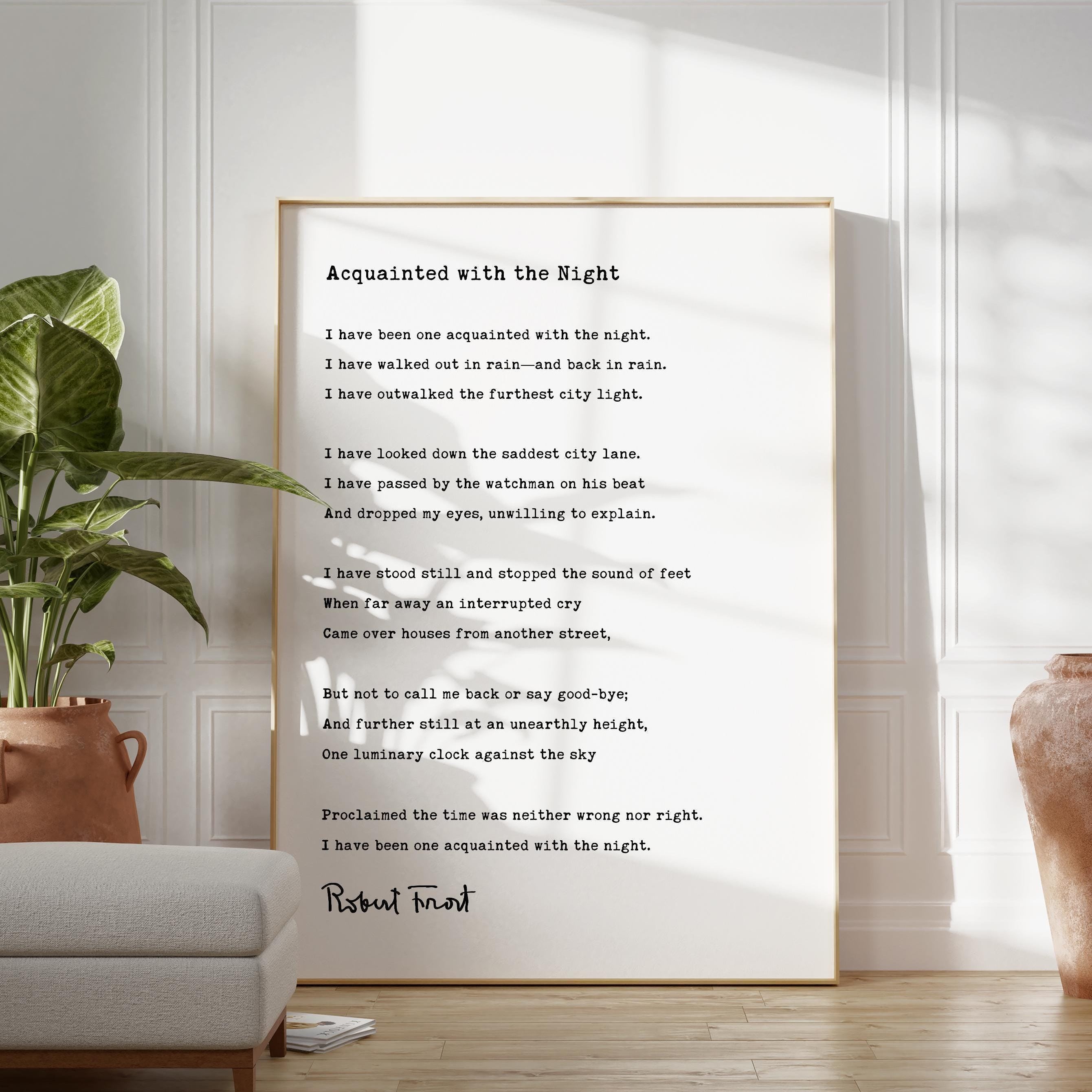 Acquainted with the Night Poem by Robert Frost Typography Art Print, 1928