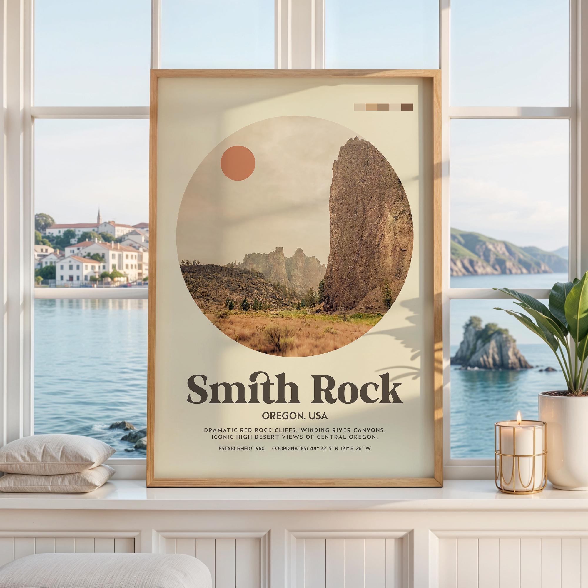 Smith Rock Oregon Print - Mid-Century Travel Poster - Wall Art - Nature Decor