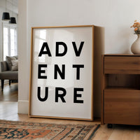 Adventure Typography Wall Art, Minimalist Black and White, Modern Travel Decor Print