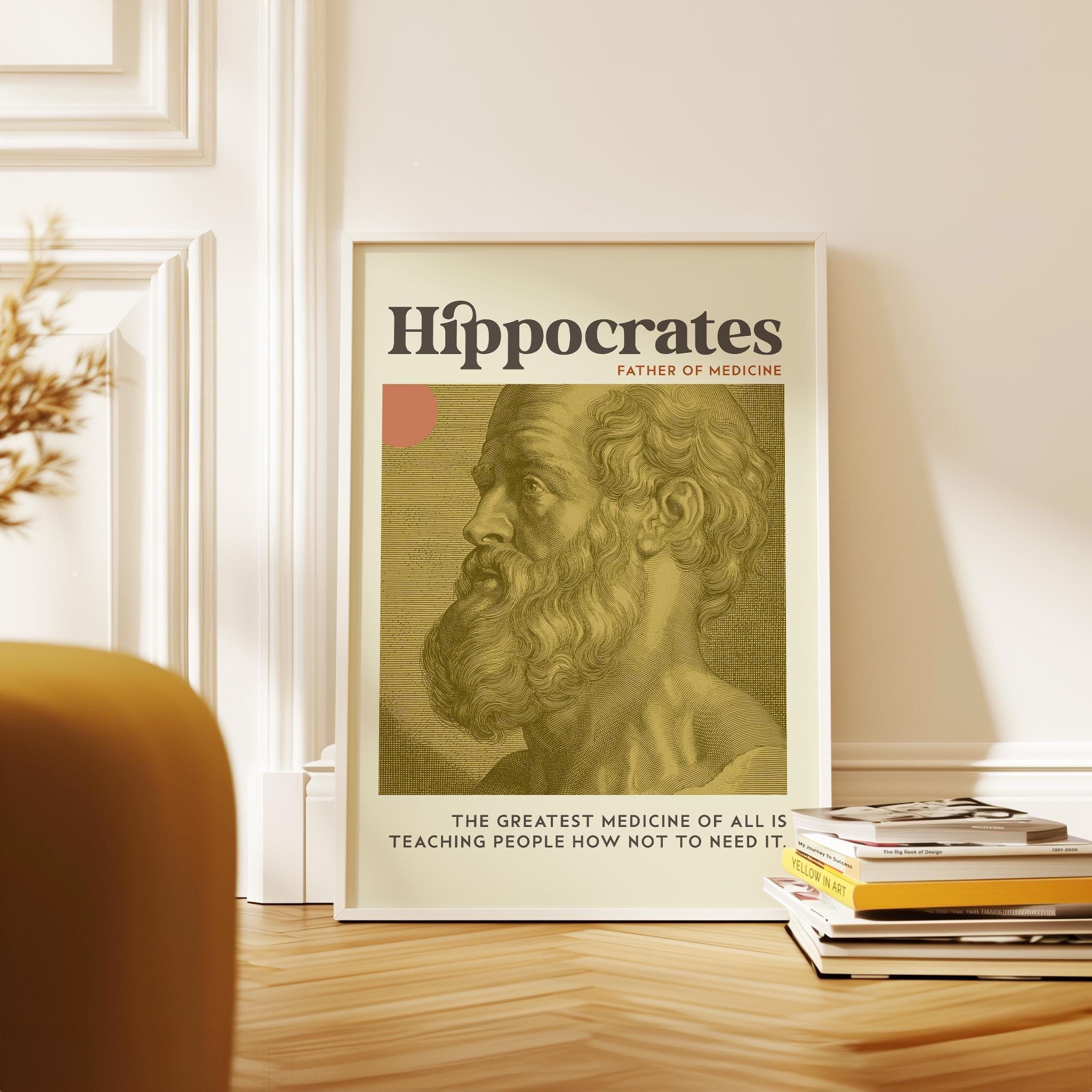 The greatest medicine of all is teaching people how not to need it. Hippocrates Quote, Mid•Century Modern, Typography Art Print