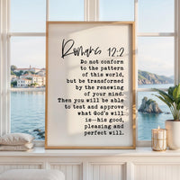 Romans 12:2 Scripture Art Print, Christian Typography Wall Art