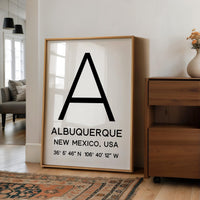 Albuquerque New Mexico Wall Art, GPS Coordinates Print, City Typography, Travel Decor
