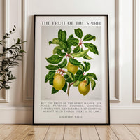 Fruit of the Spirit Typography Wall Art, Galatians 5:22–23 Scripture Print, Christian Botanical Plum Illustration Home Décor