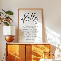 Jeremiah 29:11 Bible Verse Personalized Print, For I Know The Plans, Christian Wall Art
