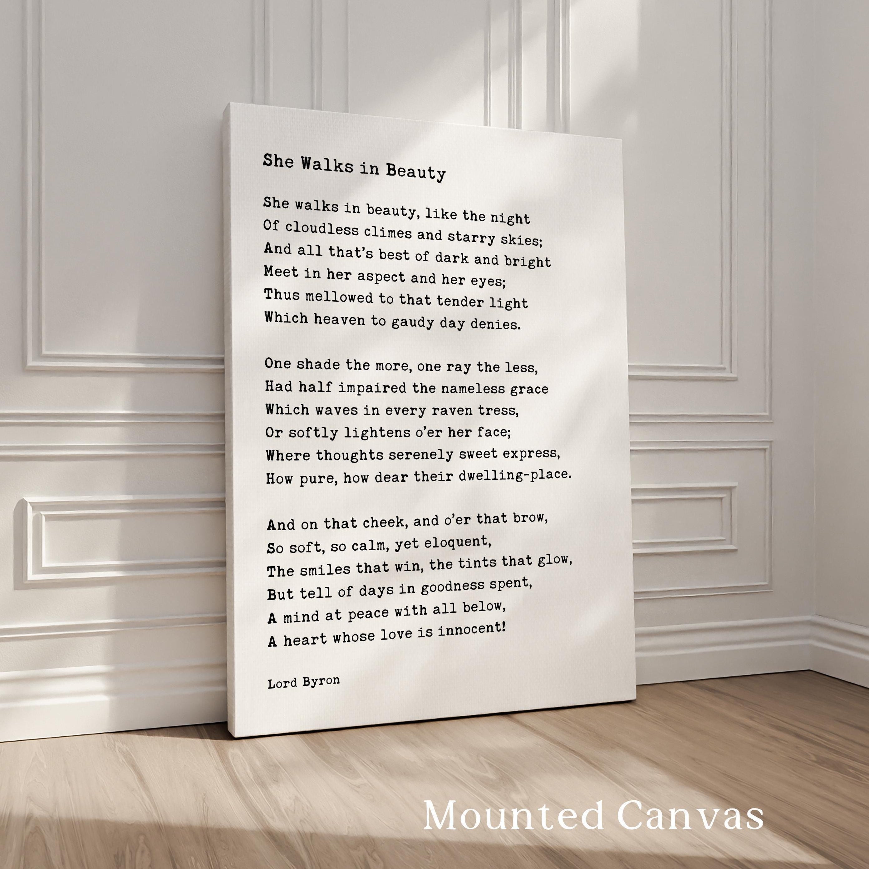 She Walks In Beauty, Lord George Gordon Byron Poem, Typography Art Print (1815)