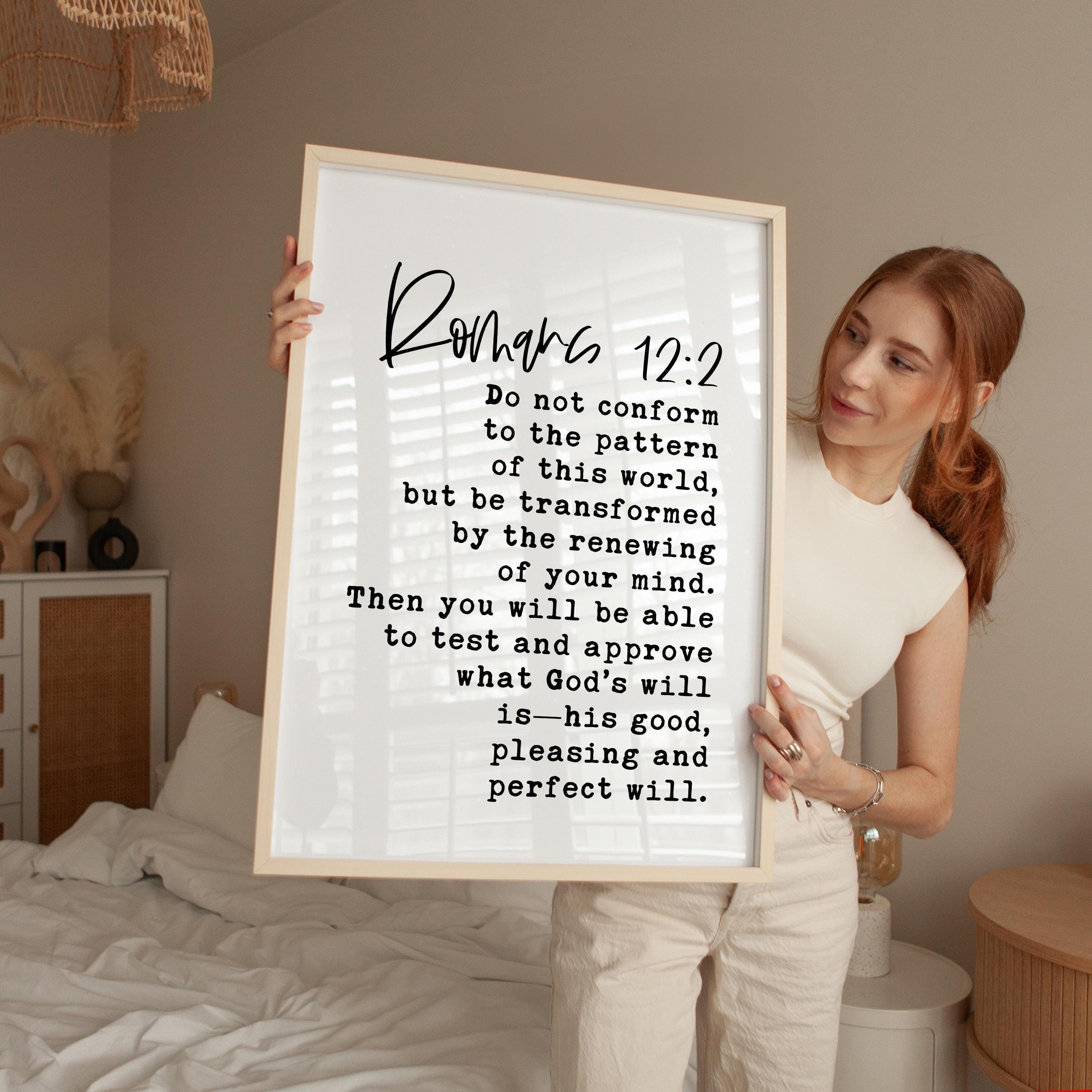 Romans 12:2 Scripture Art Print, Christian Typography Wall Art