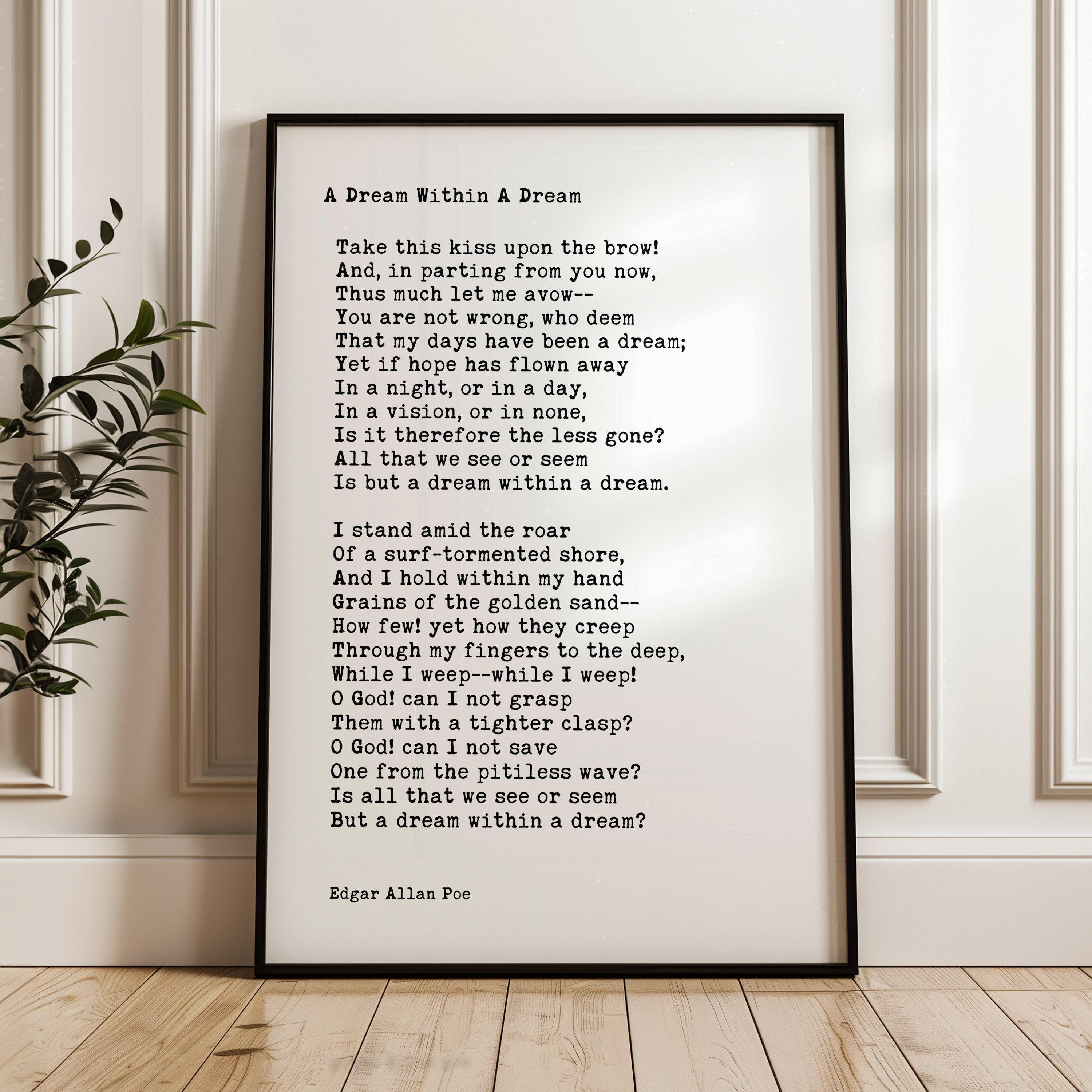 A Dream Within a Dream, Edgar Allan Poe Poem, Typography Art Print , 1849