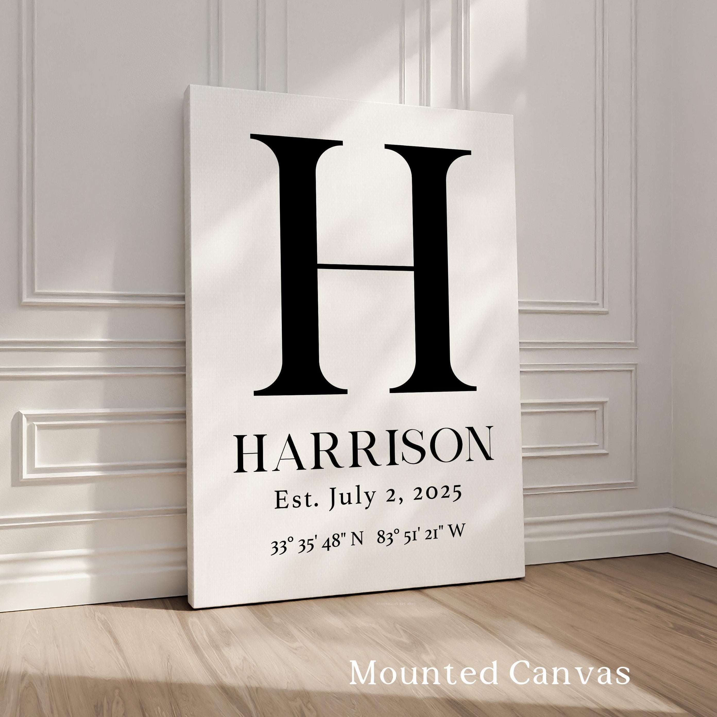 Personalized Family Monogram Sign with Name, Established Date, GPS, Typography Art Print, Great for Housewarmings, Anniversaries, Weddings