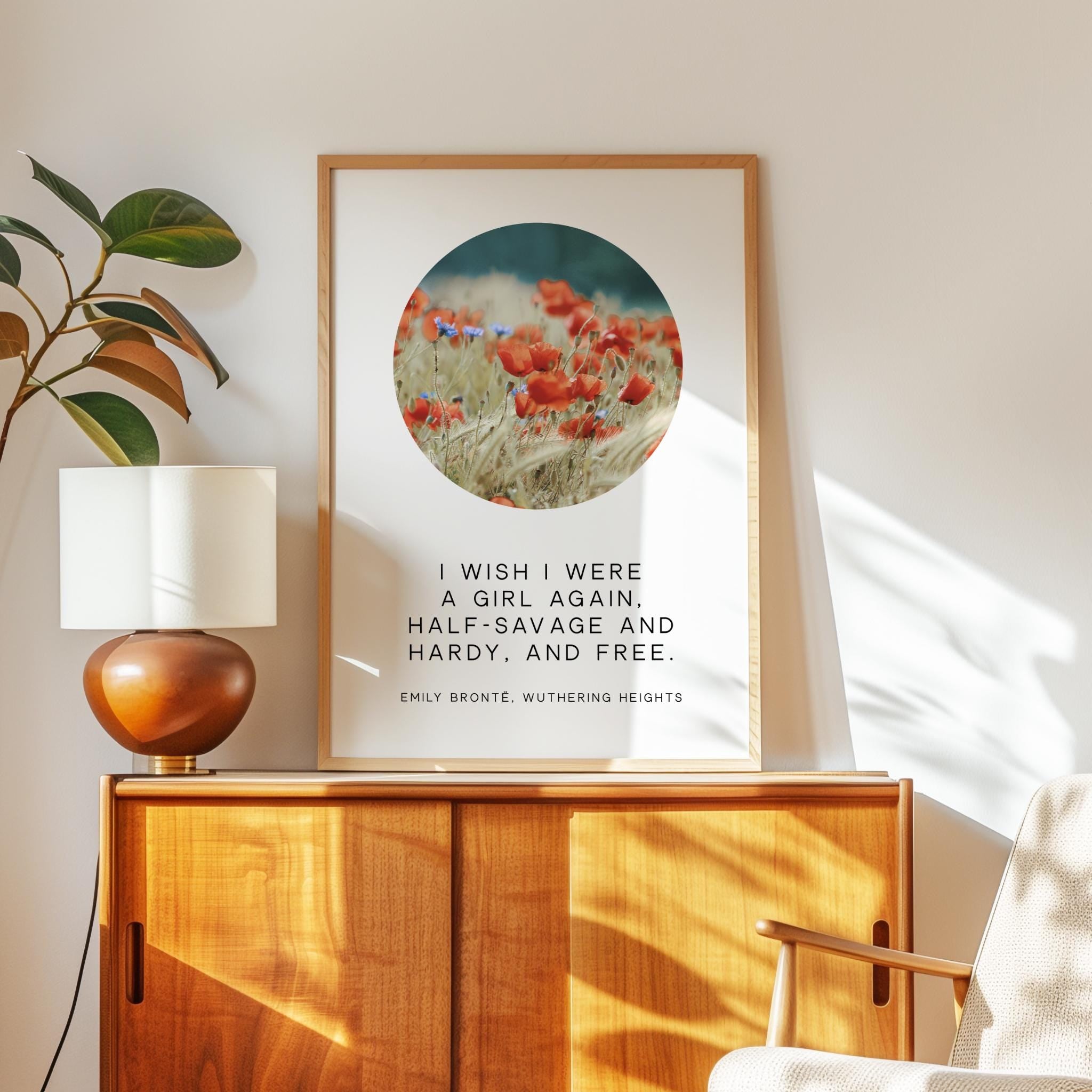 Wuthering Heights Quote Wall Art, Emily Bronte Literary Print, I Wish I Were a Girl Again