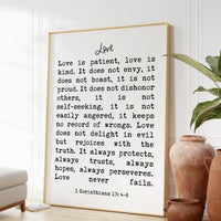 Love is Patient, Love is Kind. Love Never Fails, 1 Corinthians 13:4-8 Art Print / Religious Scripture, Wedding Gift Quote, Bible Verse