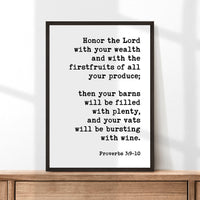 Proverbs 3:9•10 Honor the Lord with your wealth and with the firstfruits of all your produce... Typography Art Print - Faith - Scripture