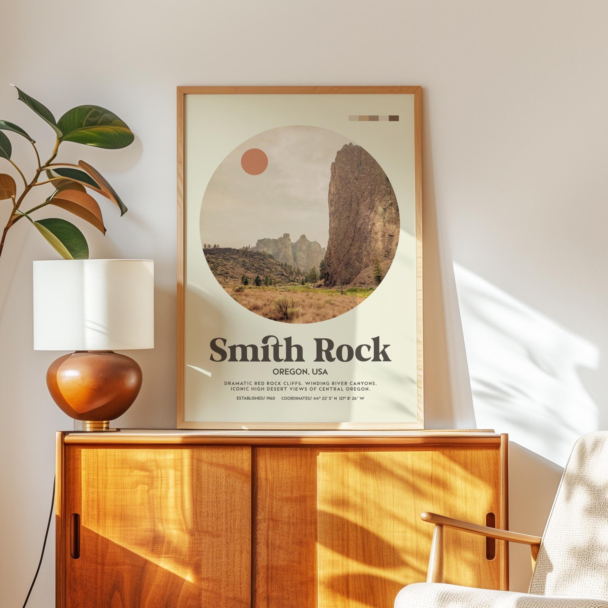 Smith Rock Oregon Print, Mid-Century Travel Poster - Wall Art - Nature Decor