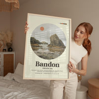 Bandon Oregon Mid Century Print, Oregon Coast Wall Art, Retro Travel Poster, PNW Decor