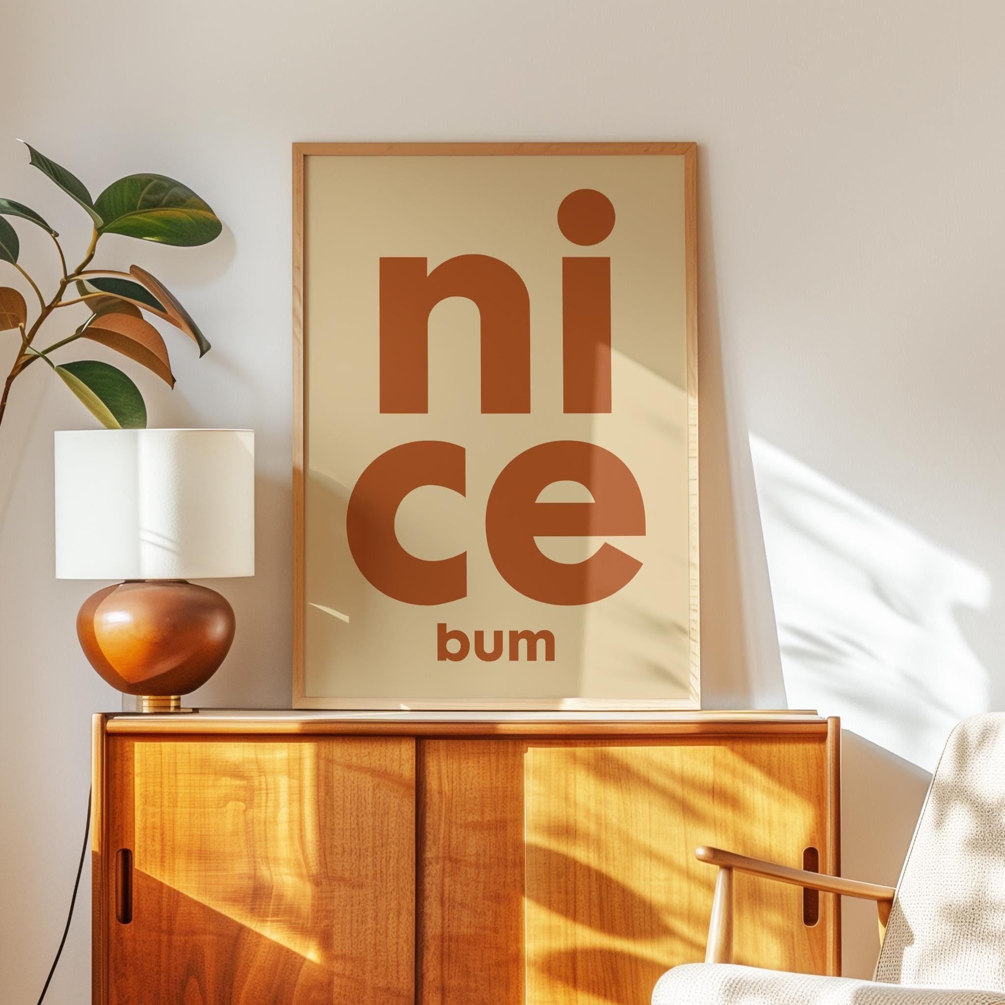 Nice Bum Typography Art Print, Mid•Century Modern, Bathroom Wall Art, Funny, Humor, Gift Idea
