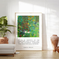 Marcel Proust Quote, Let us be grateful to the people who make us happy ... - Typography Art with Farm Garden Sunflowers (1919)