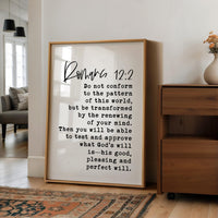 Romans 12:2 Scripture Art Print, Christian Typography Wall Art