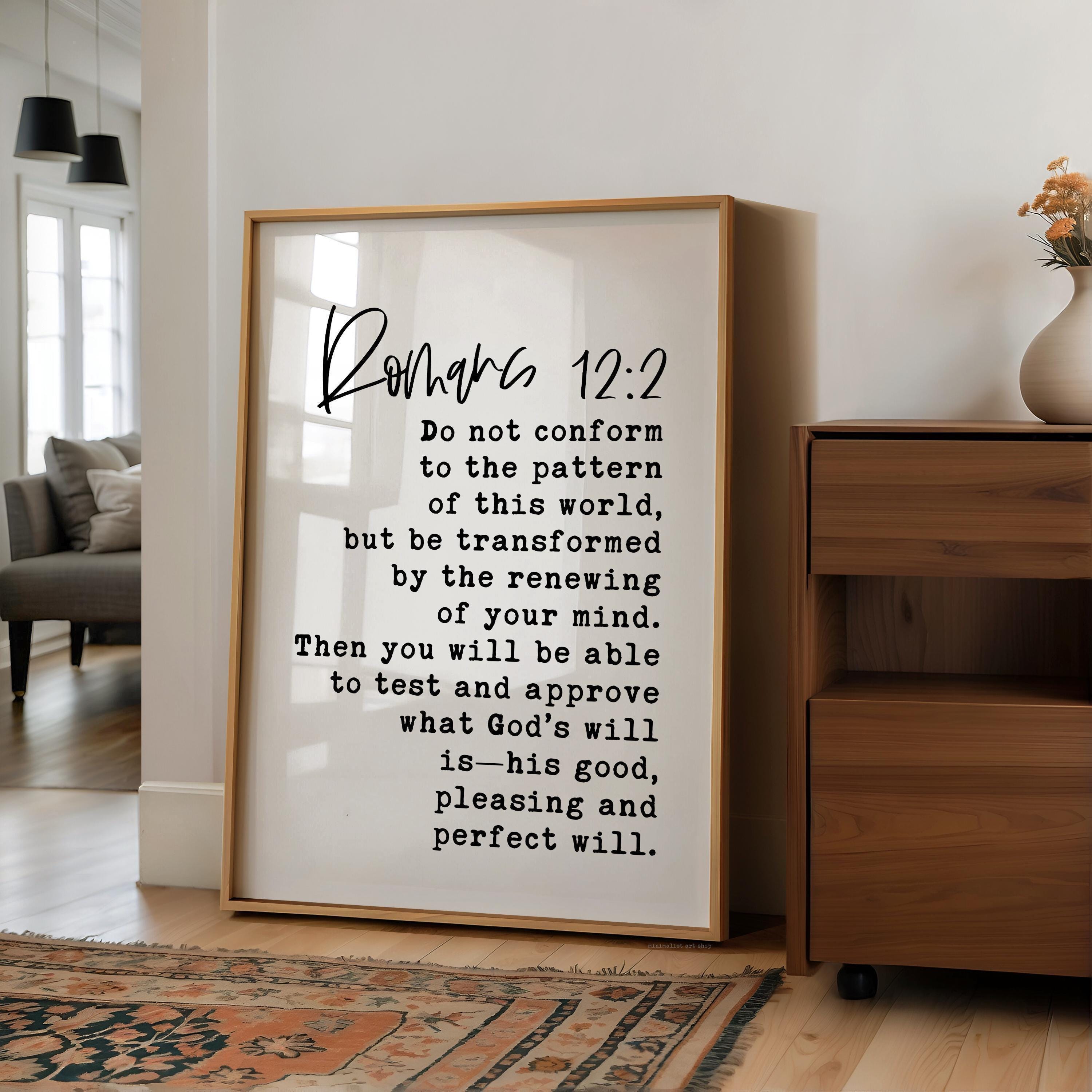 Romans 12:2 Scripture Art Print, Christian Typography Wall Art