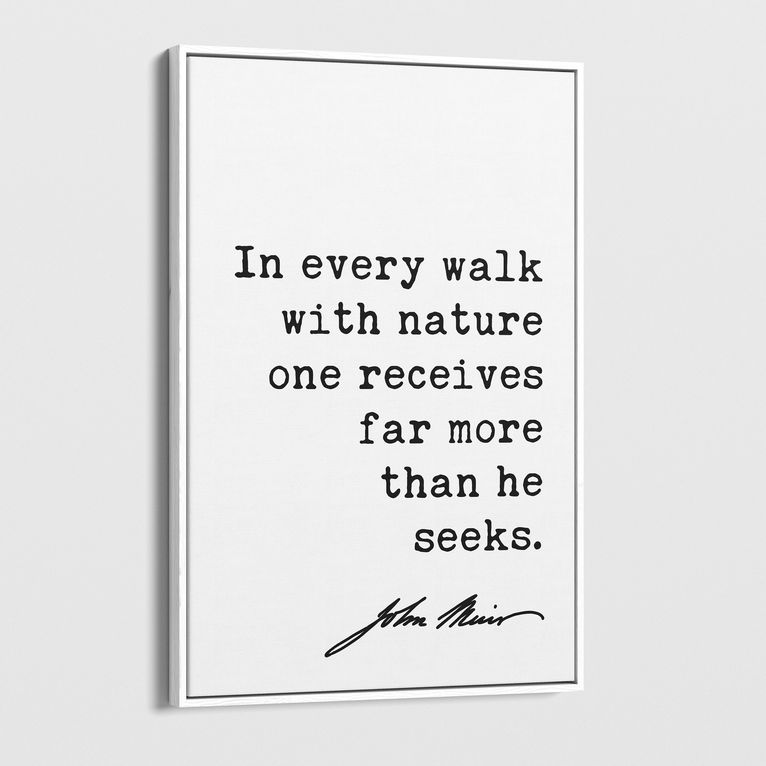 In every walk with nature one receives far more than he seeks., John Muir Quote ... Framed Canvas Art Print - Nature Lover Inspiration