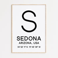 Sedona, Arizona with GPS Coordinates Typography Minimalist Art Print