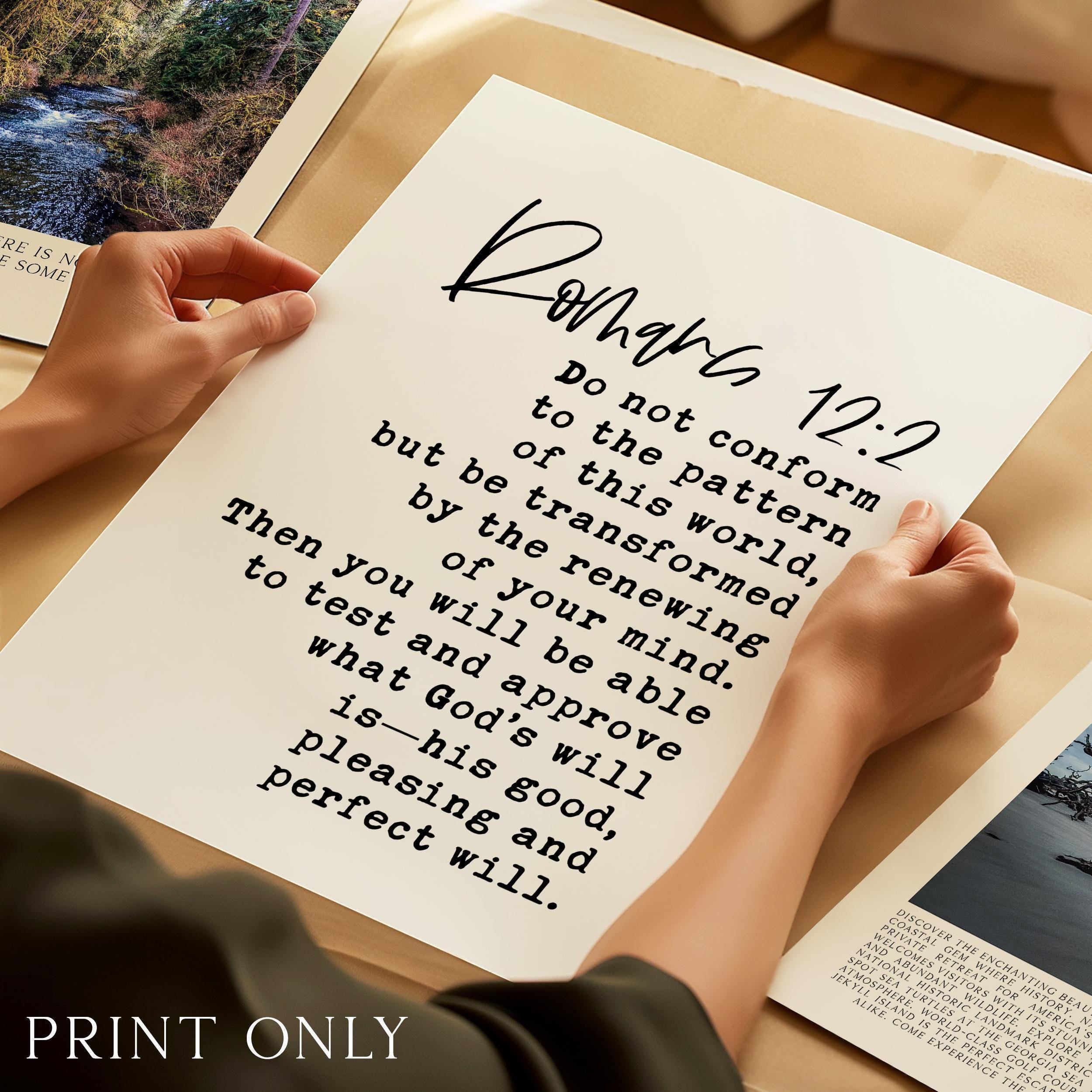 Romans 12:2 Scripture Art Print, Christian Typography Wall Art