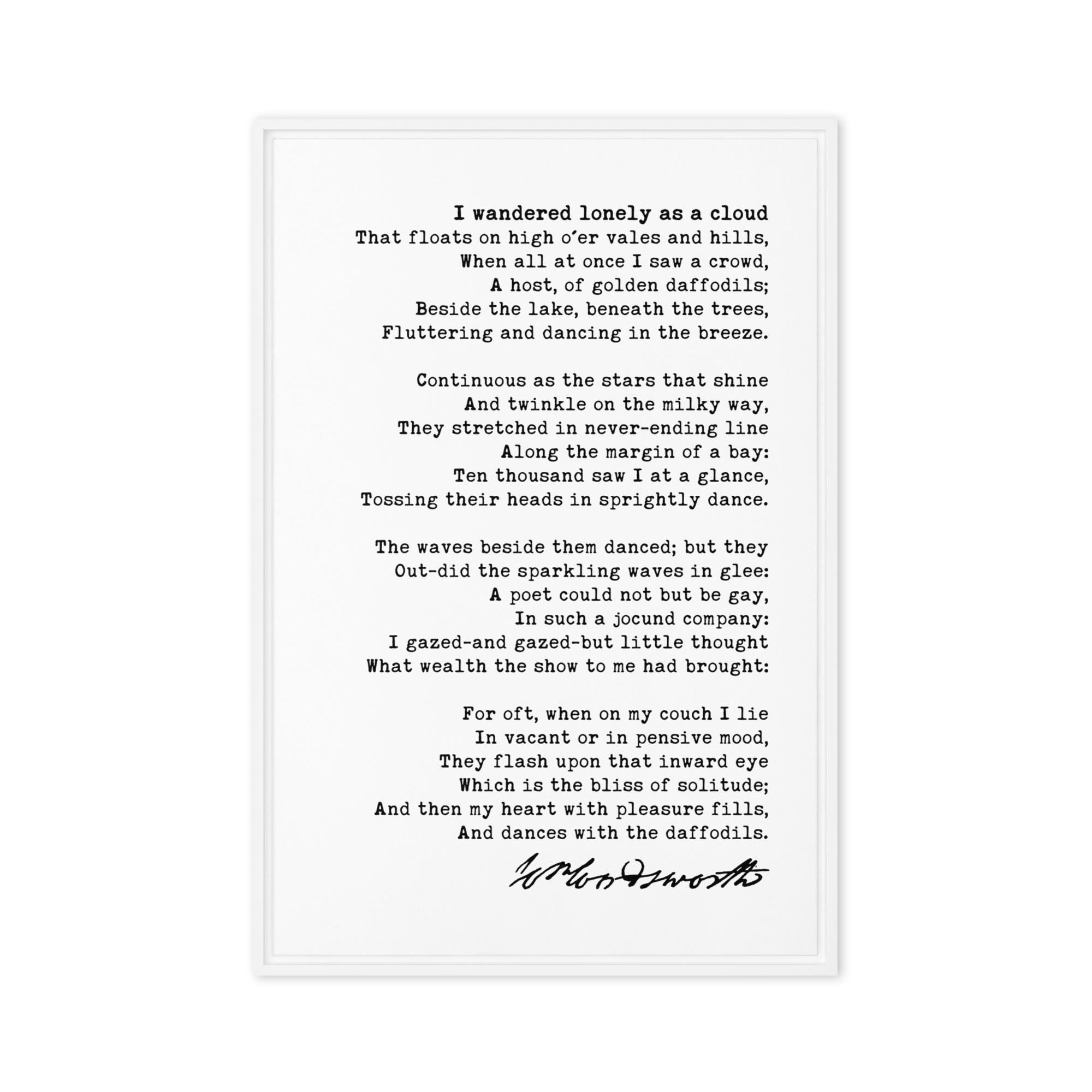 I Wandered Lonely as a Cloud Poem by William Wordsworth Framed Canvas Art (1804)