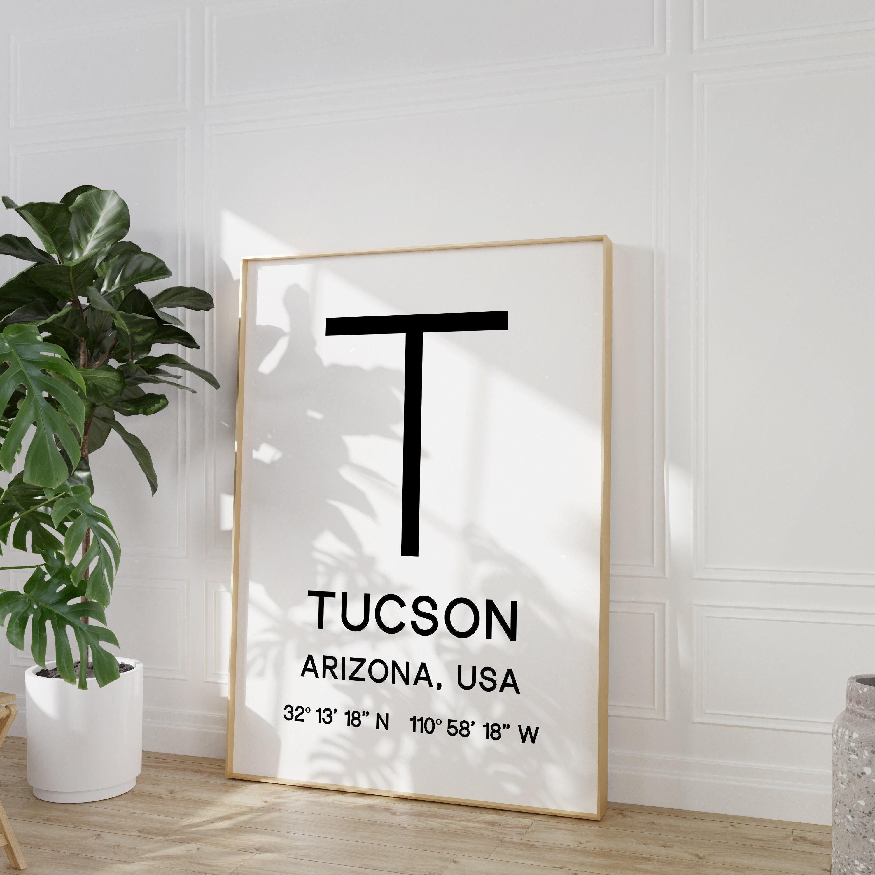 Tucson Arizona with GPS Coordinates Typography Minimalist Art Print