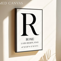Rome, Italy with GPS Coordinates Minimalist Typography Art Print, Lazio Region, Travel, Adventure