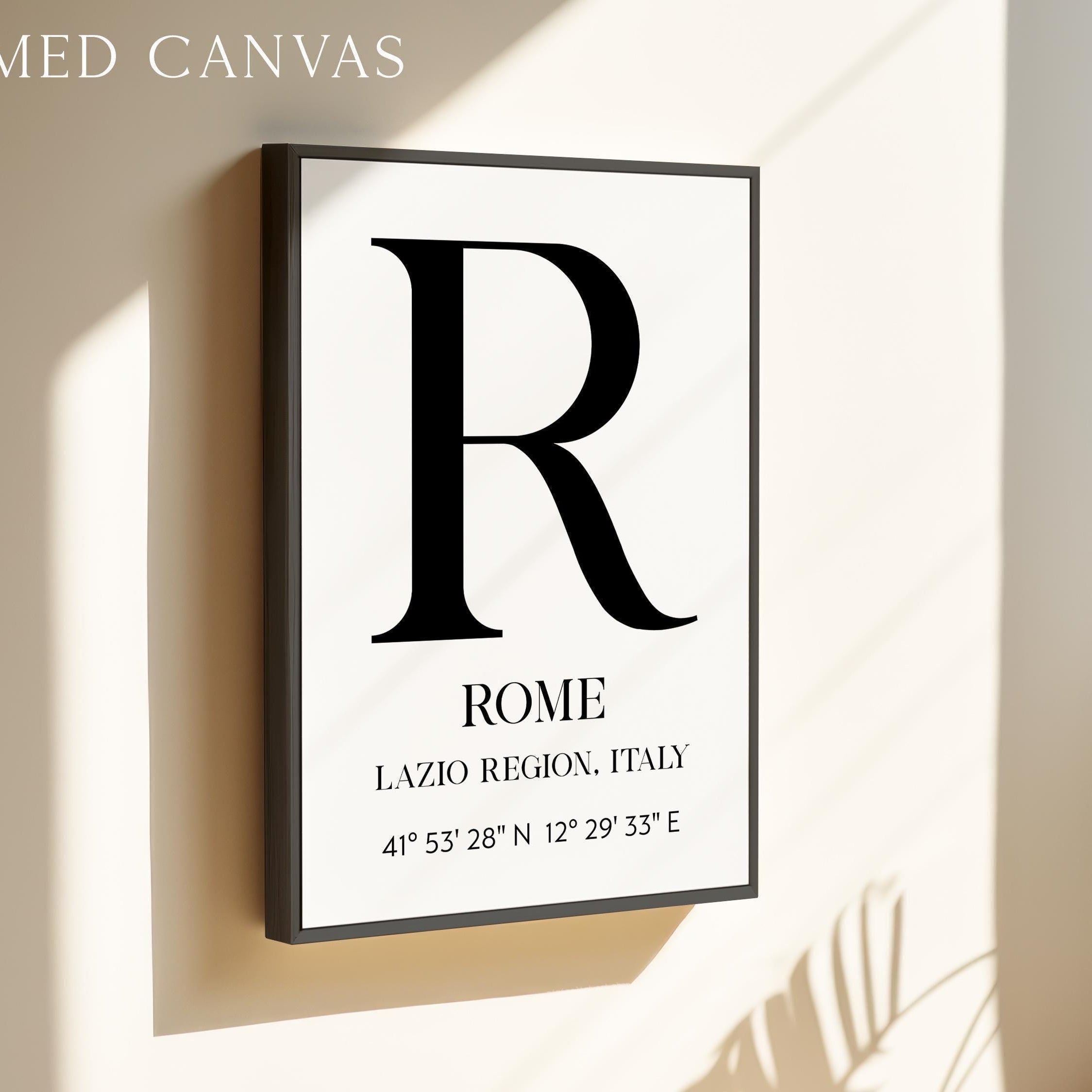 Rome, Italy with GPS Coordinates Minimalist Typography Art Print, Lazio Region, Travel, Adventure