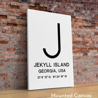 Jekyll Island, Georgia with GPS Coordinates Typography Minimalist Art Print