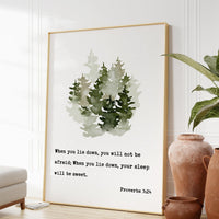 Proverbs 3:24, When you lie down, you will not be afraid; When you lie down, your sleep will be sweet. Art Print - Religious Scripture