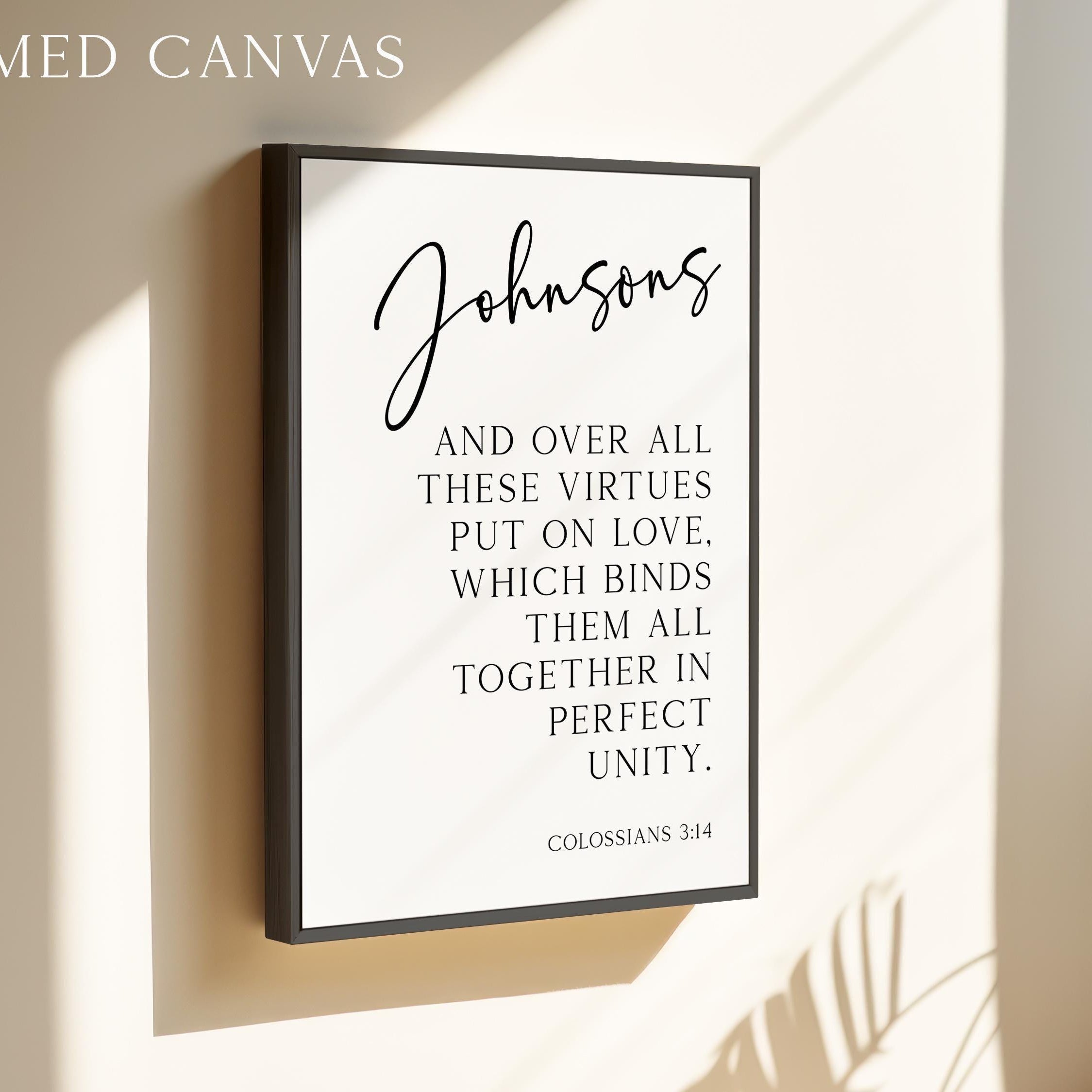 Personalized Family Name Bible Verse Print, Colossians 3:14 Wall Art, And Over All These Virtues, Wedding Housewarming Gift