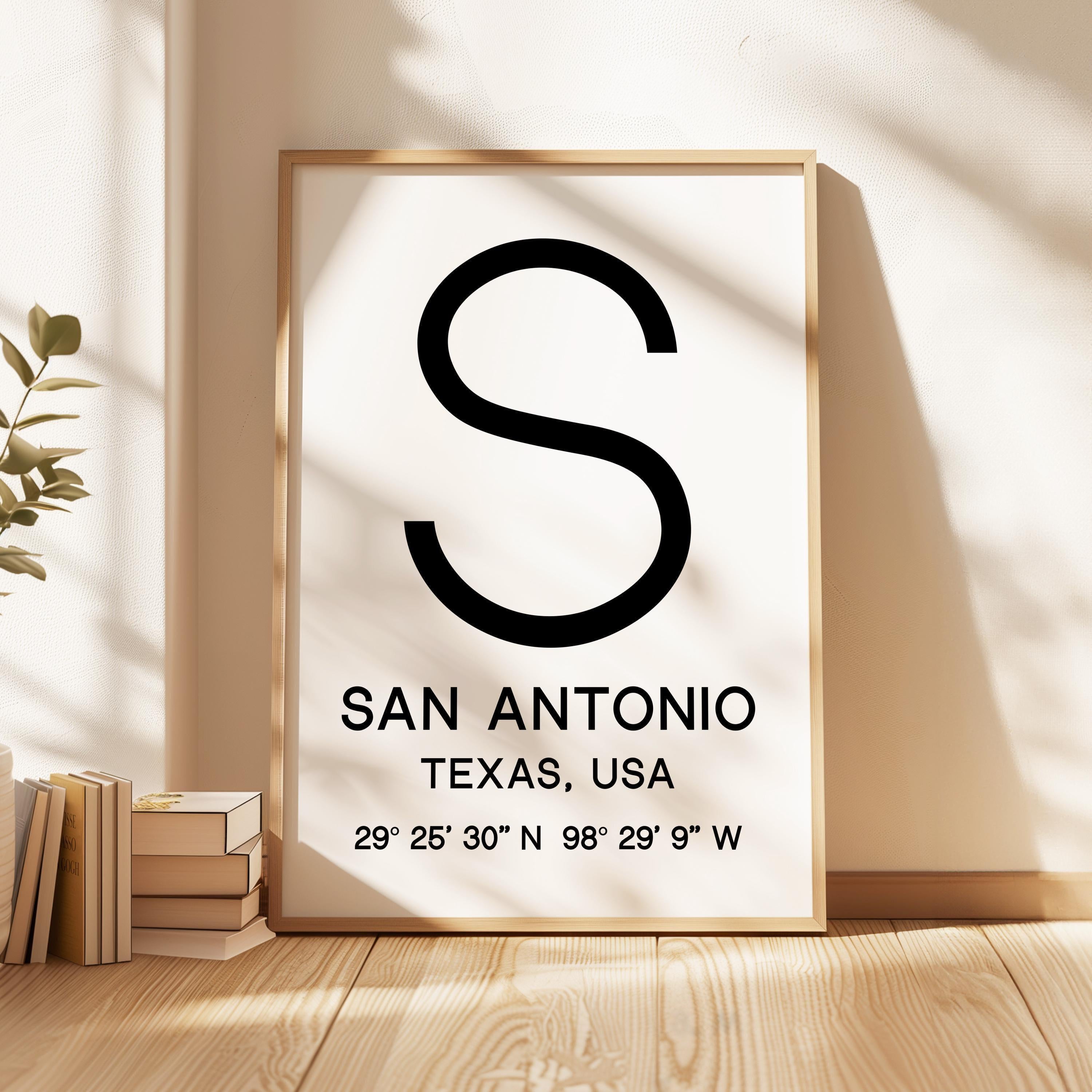 San Antonio, Texas Wall Art, GPS Coordinates Print, City Typography, Travel Decor