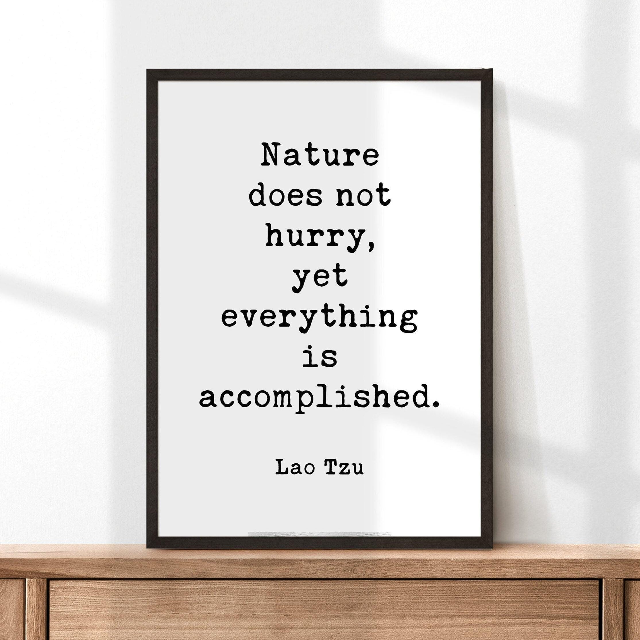 Lao Tzu Quote, Nature does not hurry, yet everything is accomplished. Typography Art Print