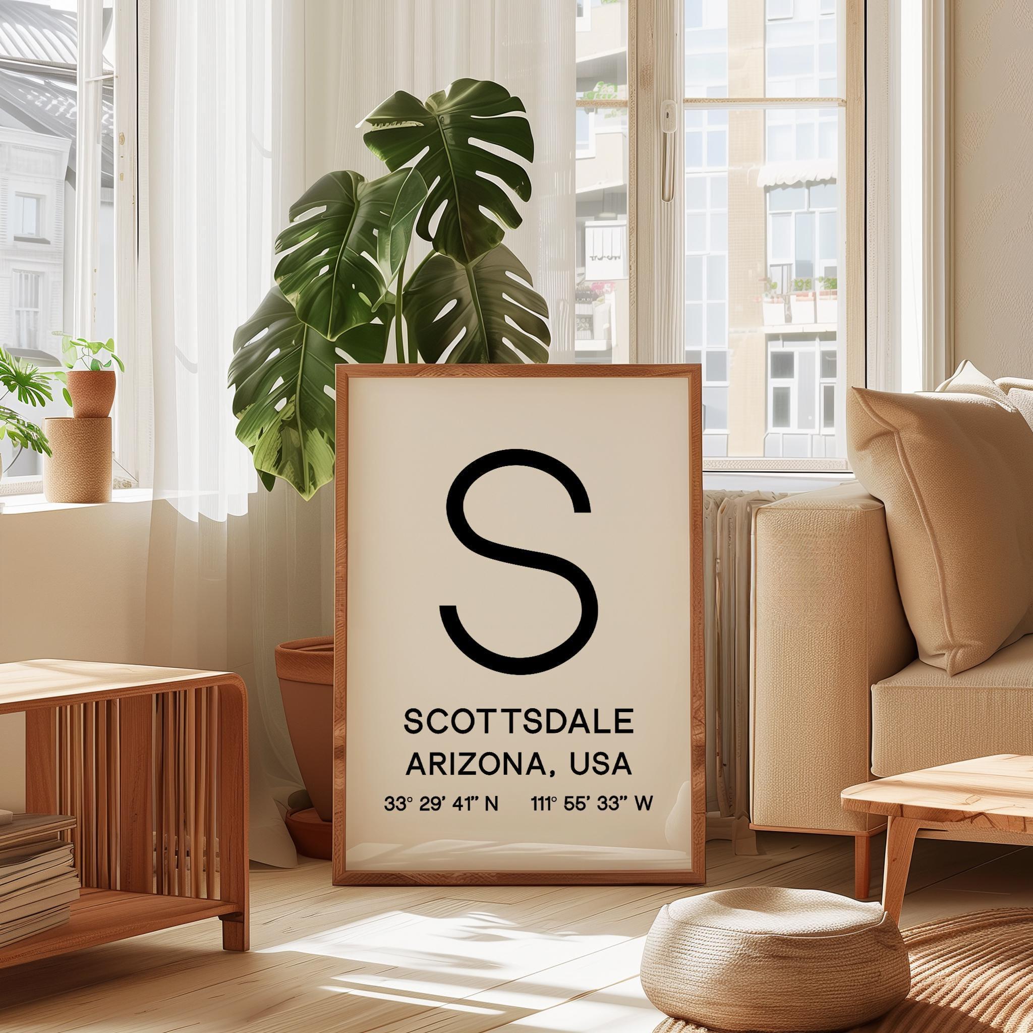 Scottsdale Arizona Wall Art, AZ Print, City GPS Coordinates, Travel Souvenir, Minimalist, Housewarming Gift