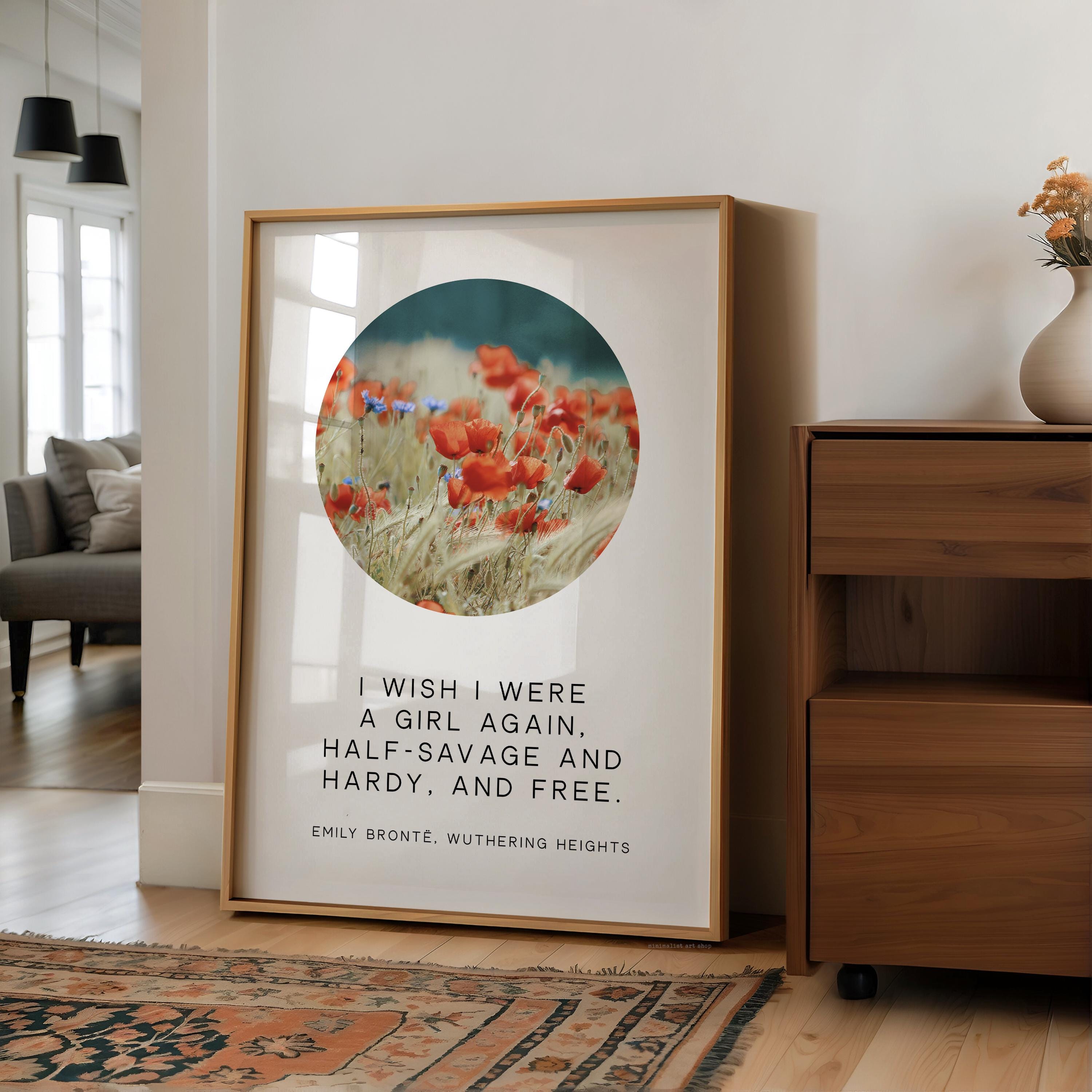 Wuthering Heights Quote Wall Art, Emily Bronte Literary Print, I Wish I Were a Girl Again